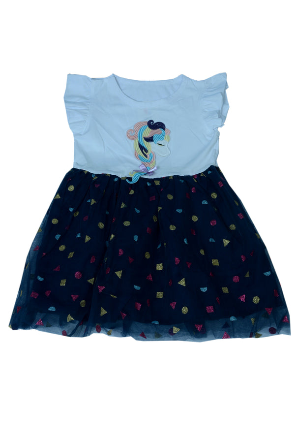 White & blue Unicorn frock